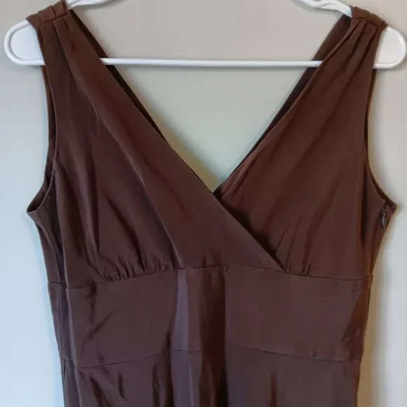 ❄️ J Crew 100% Silk Party Cocktail Dress Size 8 Brown Sleeveless V Neck Side Zip - Picture 3 of 5